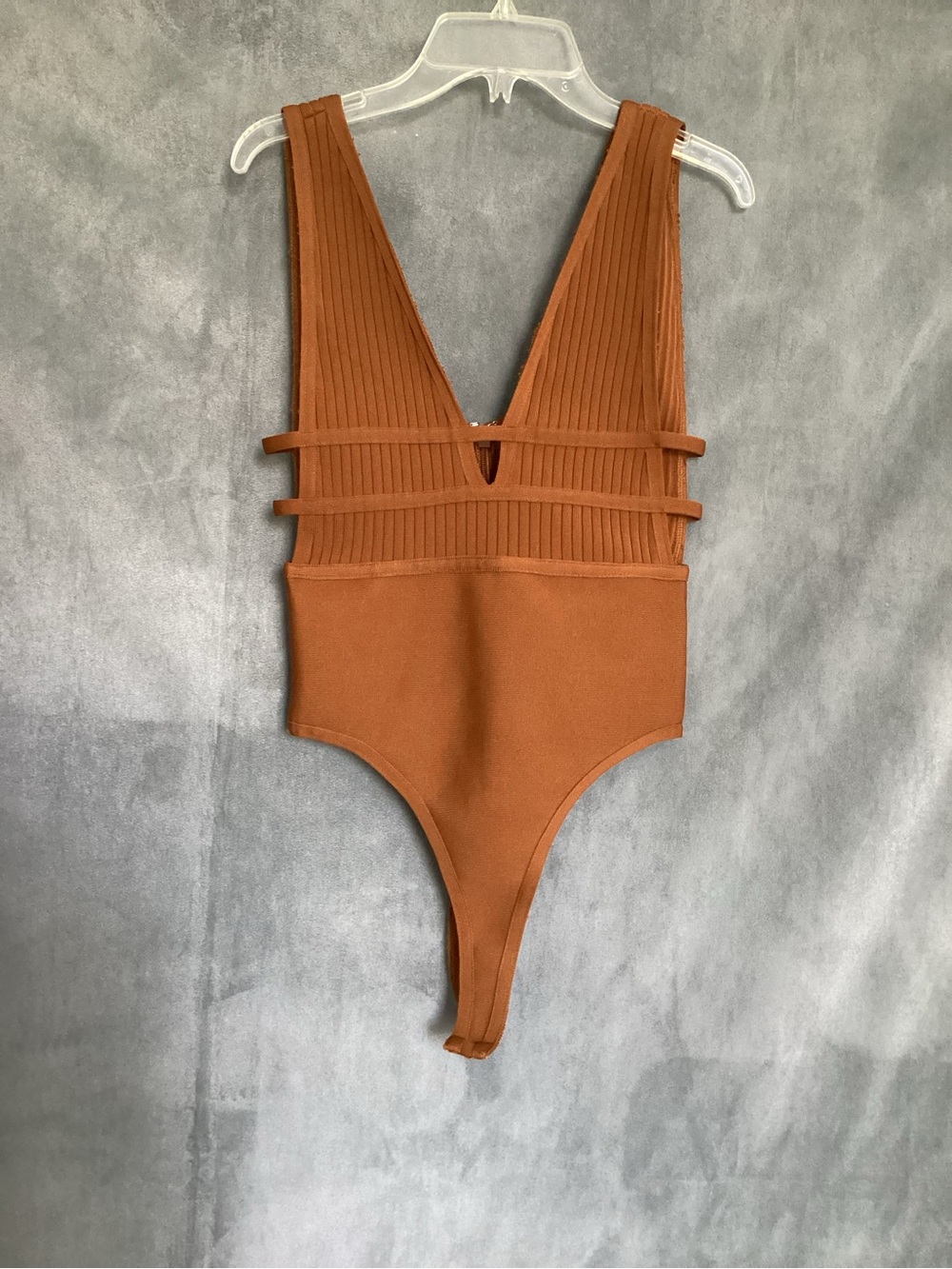 Fashion Nova Rust Ribbed V-Neck Kids One-Piece Bodysuit